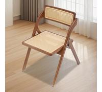 Sillas plegables de ratán de madera maciza con respaldo giratorio 360°, 52 x 57 x 79 cm hasta 100 kg, plegable de ratán, para salón, jardín (color nogal)