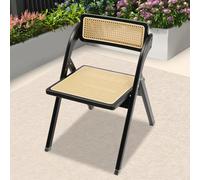 Sillas plegables de ratán plegable de madera maciza con respaldo giratorio 360°, 52 x 57 x 79 cm hasta 100 kg, plegable de ratán, para salón, jardín, color negro