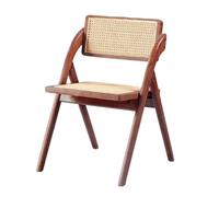 Sillas Plegables Madera Silla Plegable De Mimbre Madera Maciza, Cojín Negro For, Trasera Ins For Café(Chocolate)