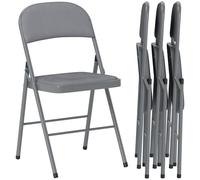 Sillas plegables metálicas HOMCOM, paquete de 4 sillas plegables con tacto aterciopelado y cojín para oficinas, recepciones, salas de espera y fiestas, color gris claro.