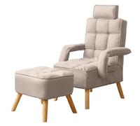 Sillas reclinables para adultos con silla otomana de madera maciza, cómoda silla para dormitorio con respaldo ajustable y reposacabezas para dormitorio, sala de estar (rojo, 115 cm)