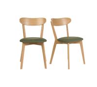 Sillas vintage de madera clara de roble y tejido con efecto terciopelo texturizado verde caqui (lote de 2) DOVE