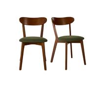 Sillas vintage de madera oscura y tejido con efecto terciopelo texturizado verde caqui (lote de 2) DOVE