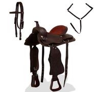 Sillín, Brida y Cuello de Pecho Cuero Genuino 17" Marrón | Cuero genuino, cuero sintético, estampado floral, estribos de cuero, palanquilla y correa, comodidad caballo y jinete
