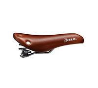 Sillín de bicicleta con muelle helicoidal, remaches, marrón, vintage | 28 cm largo, 17 cm ancho, 11 cm alto, cuero sintético, 6 remaches dorados, superficie pulida.