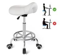 Sillín ergonómico - Cómoda silla de montar con un cojín ancho, giratorio y ajustable con ruedas y pedal de anillo para medicina, masaje, salón, oficina y hogar (color blanco)