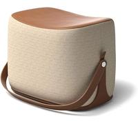 Sillín otomano portátil con asa, reposapiés tapizado de terciopelo y cuero, construcción de madera maciza, reposapiés, taburete para cambiar zapatos, color beige