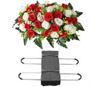 Sillines de flores de lápida artificial, 50 x 35 cm, decoración floral de seda para lápida de tumba, rosas de granada realistas, cementerio y jardín (blanco + rojo)