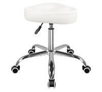 Sillino Taburete de altura ajustable con ruedas 360 Silla de dibujo giratoria Sillino de cuero PU para la oficina del hogar Laboratorio de dibujo del mostrador de la cocina del salón de (blanco)