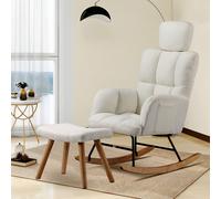 Sillón balanceante, sillón relax con reposabrazos y reposacabezas, sillón orejero de felpa teddy, soporta 150 kg, tumbona para jardín o interior, para dormitorio y , color beige.