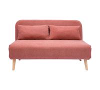 Sillón cama de 2 plazas convertible de tela de terciopelo terracota y madera clara AMIKO