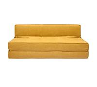 Sillón cama de 2 plazas de tejido efecto aterciopelado amarillo mostaza KATY