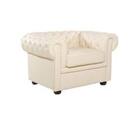 Sillón Chesterfield tapizado en piel color crema patas de madera oscura contemporáneo Chesterfield