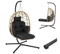 Sillón colgante de polirratán con estructura, para exteriores, para interiores, resistente a la intemperie, altura regulable con cojín para las piernas, ergonómico, hasta 150 kg para jardín, balcón