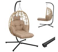 Sillón colgante de polirratán con estructura, para exteriores, para interiores, resistente a la intemperie, altura regulable con cojín para las piernas, ergonómico, hasta 150 kg para jardín, balcón