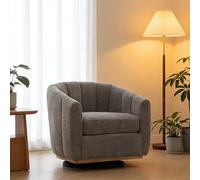 Sillón con Forma de Calabaza, Moderno sillón Giratorio de Chenilla con rotación de 360°, Taburete Acolchado con pie de Metal, sillón Acento de salón, Color Gris/Blanco/Caqui, 81 x 73 x 75,5 cm
