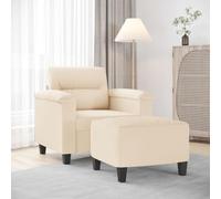 Sillón con Taburete Beige 60 cm Microfibra Resistente Manchas, Sofá Moderno para Sala de Estar, Cómodo Asiento Acolchado, Estructura Robusta Madera Metal, Ideal para Relajarse y Ver Televisión