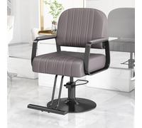 Sillón de barbería y peluquería, Silla hidráulica Ajustable, sillón de Estilo Vintage en Piel sintética (PU) con Estructura cromada para salón de Belleza.,Dark Gray,C