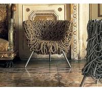 Sillón de cuerda de diseño moderno, silla de salón con acento artístico, silla de descanso de punto contemporáneo para el hogar y el estudio (amarillo mostaza)