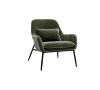 Sillón de diseño de tela efecto terciopelo verde caqui y metal negro Maxine