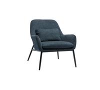 Sillón de diseño en tela efecto terciopelo texturado azul oscuro y metal negro MAXINE