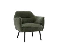 Sillón de diseño en tela efecto terciopelo verde caqui y metal negro LAURENS
