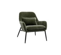 Sillón de diseño en tela efecto terciopelo verde kaki y metal negro MAXINE