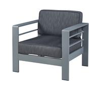 casa.pro Sillón de Exterior Avise con Cojines Butaca de Jardín con Reposabrazos para Terraza Patio Balcón Aluminio 62 x 81 x 70 cm - Antracita/Gris Oscuro