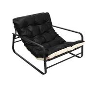 Sillón de jardín con estructura de acero, asiento acolchado en tela leathaire impermeable, anti-uv y anti-manchas, color negro