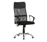 Sillón de oficina, ergonómico, presidencial, silla de director de tejido de red negra y ecopiel negra - Estructura metálica - ruedas antiarañazos, con soporte lumbar, giratorio, direccional