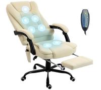 Sillón de oficina Vinsetto Massage, sillón ergonómico con altura regulable, respaldo reclinable y mando a distancia con cable, reposapiés escamoteable y giratorio 360°, beige