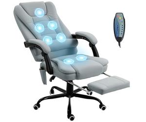 Sillón de oficina Vinsetto Massage, sillón ergonómico con altura regulable, respaldo reclinable y mando a distancia con cable, reposapiés escamoteable y giratorio 360°, gris