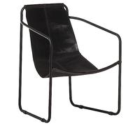 Sillón de piel auténtica de estilo vintage con acabado negro, diseño industrial con marco de hierro, fácil montaje y asiento cómodo