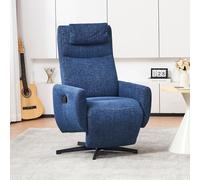 Sillón de relax premium con función giratoria de 360° y posición reclinable ajustable, sillón tapizado de chenilla con reposapiés síncrono, estructura de metal resistente y diseño ergonómico (azul, 67