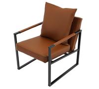 Sillón de salón moderno para el salón, sillón con cojín, diseño ergonómico, funda de piel sintética, cojín de espuma gruesa, marco de metal resistente a los arañazos, oficina, dormitorio, rincón de