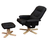 Sillón de sillón con taburete M56 piel sintética ~ Negro