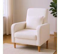 Sillón de , Sofá Moderno Tapizado con Cojín Lumbar, de Felpa Teddy, Patas de Madera de , Sillón para Lectura, Sillón Individual para o Dormitorio