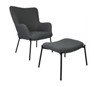 Sillón de tejido bouclé tela gris con reposapiés eira