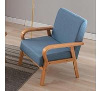 Sillón de tela de lino, silla decorativa moderna con patas de madera para sala de estar y balcón, elegante asiento tapizado para decoración del hogar
