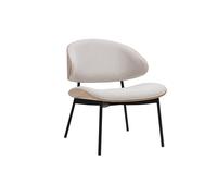 Sillón de tela efecto terciopelo texturizado beige, madera clara y metal negro FABULO