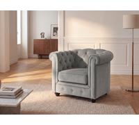 Sillón de terciopelo CHESTERFIELD - Gris plata