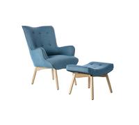 Sillón diseño escandinavo y reposapiés azul petróleo y madera clara BRISTOL