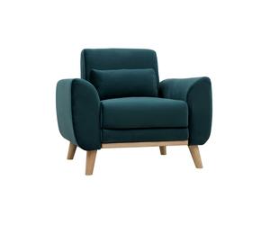 Sillón diseño tejido efecto terciopelo azul petróleo y patas roble EKTOR
