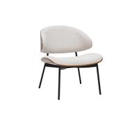 Sillón en tela efecto terciopelo texturizado beige, madera oscura y metal negro FABULO