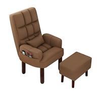 Sillón ergonómico Profesional con reposapiés, Silla de Oficina Transpirable de algodón y Lino, cómoda Silla con Patas de Madera y Respaldo reclinable, Color marrón, Ideal para Oficina en CAS