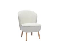 Sillón escandinavo de tela blanca con efecto de lana bouclée y madera clara AMANITA