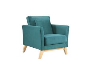 Sillón escandinavo desenfundable de terciopelo azul petróleo y madera clara OSLO