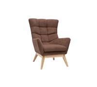 Sillón escandinavo de tejido chenilla tierra quemada y madera clara BRODY
