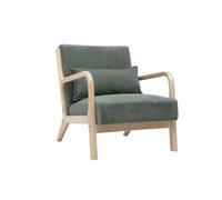 Sillón escandinavo en tejido chenilla verde caqui y madera clara maciza DERRY