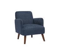 Sillón escandinavo en tejido de terciopelo texturado azul oscuro y madera oscura ISKO